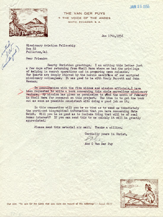 1956 letter found in Collection 136, box 59, folder 31
