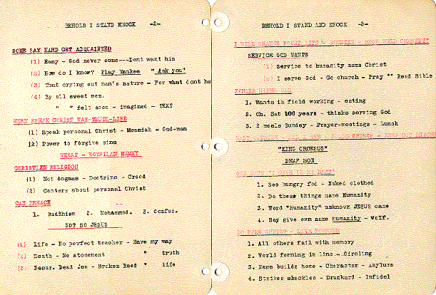 Sunday's sermon notes.  From the Moody Church records, Collection 330, box 62, folder 2