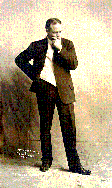 Studio pose of Sunday enacting of of the preaching postures for which he was known, 1908.  From Photo File:  SUNDAY, WILLIAM ASHLEY