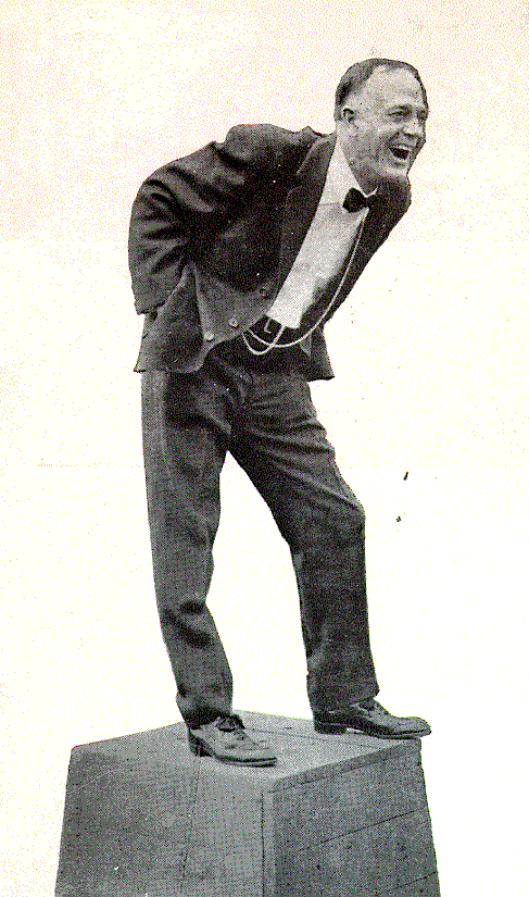 Studio pose of Sunday enacting one of his preaching postures for which he was known, 1908.  From Photo File:  SUNDAY, WILLIAM ASHLEY